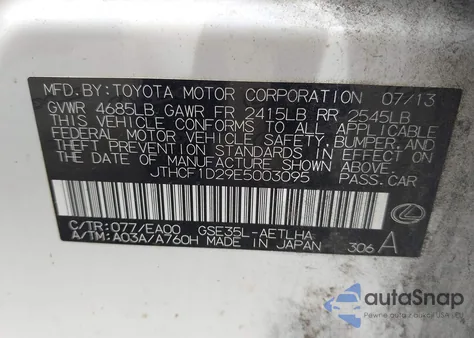 2014 Lexus Is 250 from USA, damaged, VIN JTHCF1D29E5003095